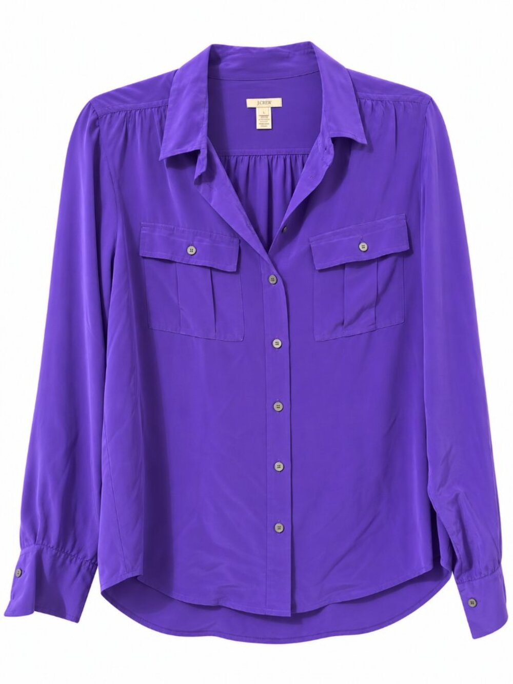 J.Crew Purple Silk Collared Button Front Pocket Blouse sz 6 Medium